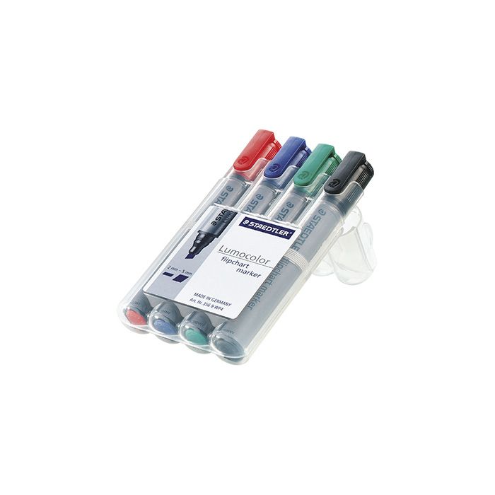 STAEDTLER® Flipchartmarker Lumocolor®, Keilspitze, ca. 2 oder 5 mm, rot, blau, grün, schwarz, nachfüllbar, Box mit 4 Farben STAEDTLER® Flipchartmarker Lumocolor®, Keilspitze, ca. 2 oder 5 mm, rot, blau, grün, schwarz, nachfüllbar, Box mit 4 Farben