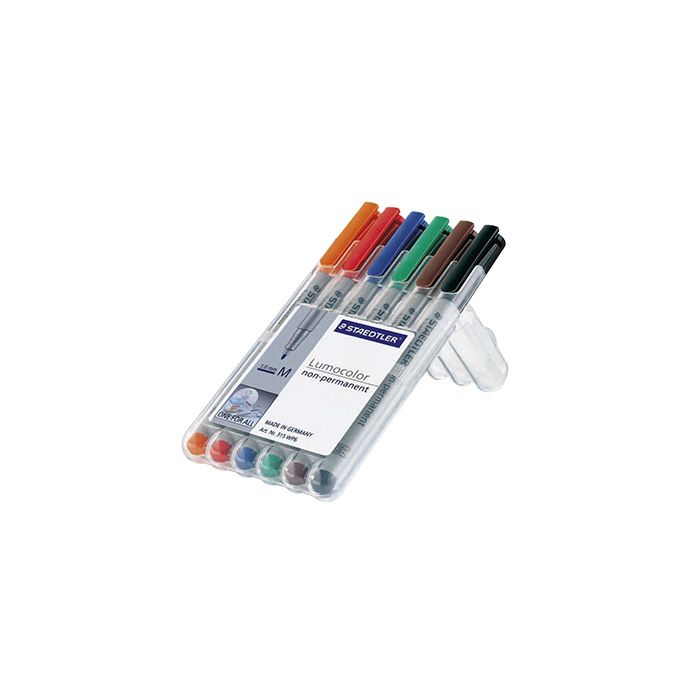 STAEDTLER® Folienschreiber Lumocolor® non-permanent, ca. 1 mm, Schreibfarbe: rot, blau, orange, grün, braun, schwarz, 6 St./Pack STAEDTLER® Folienschreiber Lumocolor® non-permanent, ca. 1 mm, Schreibfarbe: rot, blau, orange, grün, braun, schwarz, 6 St./Pack