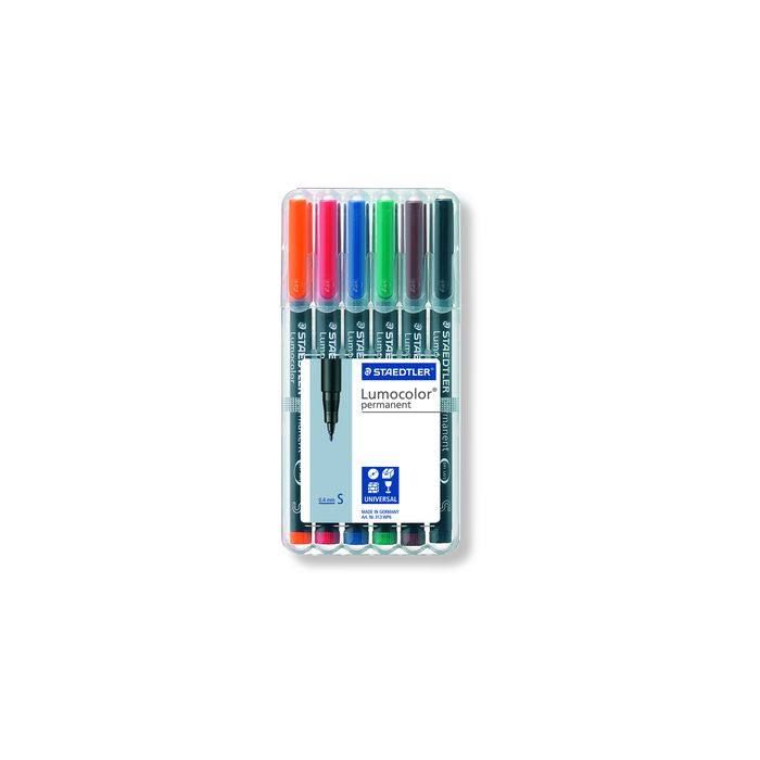 STAEDTLER® Folienschreiber Lumocolor® permanent, ca. 0,4 mm, Schreibfarbe: rot, blau, orange, grün, braun, schwarz, 6 St./Pack. STAEDTLER® Folienschreiber Lumocolor® permanent, ca. 0,4 mm, Schreibfarbe: rot, blau, orange, grün, braun, schwarz, 6 St./Pack.
