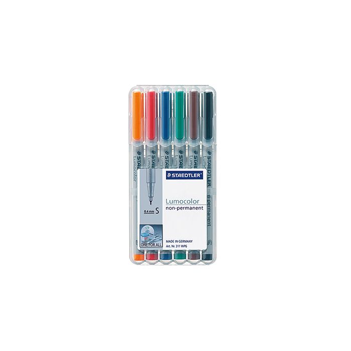 STAEDTLER® Folienschreiber Lumocolor® non-permanent, ca. 0,4 mm, Schreibfarbe: rot, blau, orange, grün, braun, schwarz, 6 St./Pack STAEDTLER® Folienschreiber Lumocolor® non-permanent, ca. 0,4 mm, Schreibfarbe: rot, blau, orange, grün, braun, schwarz, 6 St./Pack
