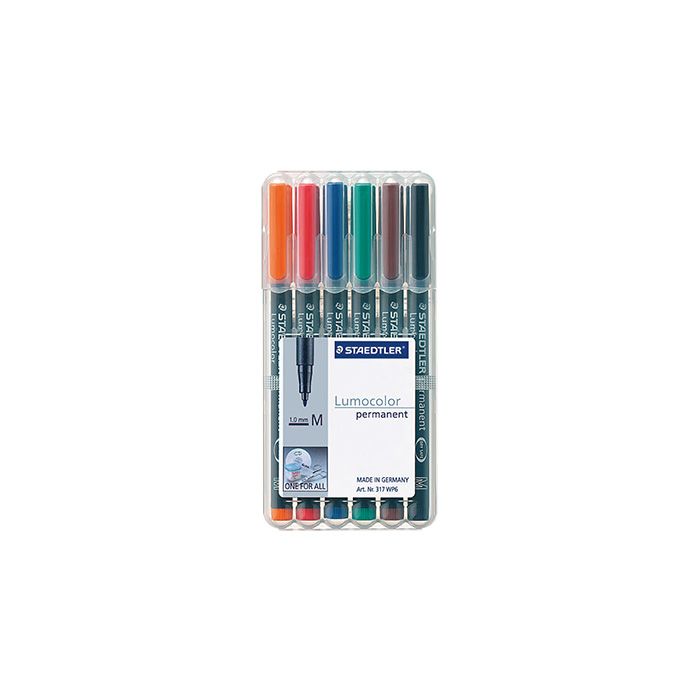 STAEDTLER® Folienschreiber Lumocolor® permanent, ca. 1 mm, Schreibfarbe: rot, blau, orange, grün, braun, schwarz, 6 St./Pack. STAEDTLER® Folienschreiber Lumocolor® permanent, ca. 1 mm, Schreibfarbe: rot, blau, orange, grün, braun, schwarz, 6 St./Pack.