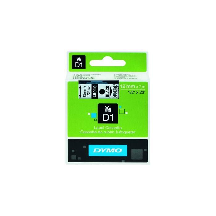 DYMO® Schriftbandkassette D1, 12 mm x 7 m (B x L), laminiert, Farbe des Schriftbandes: transparent, Druckfarbe: schwarz DYMO® Schriftbandkassette D1, 12 mm x 7 m (B x L), laminiert, Farbe des Schriftbandes: transparent, Druckfarbe: schwarz