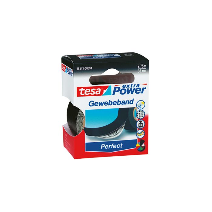 tesa® Gewebeband extra Power® Perfect, 38 mm x 2,75 m (B x L), Einsatz im: Innenbereich, Außenbereich, schwarz tesa® Gewebeband extra Power® Perfect, 38 mm x 2,75 m (B x L), Einsatz im: Innenbereich, Außenbereich, schwarz