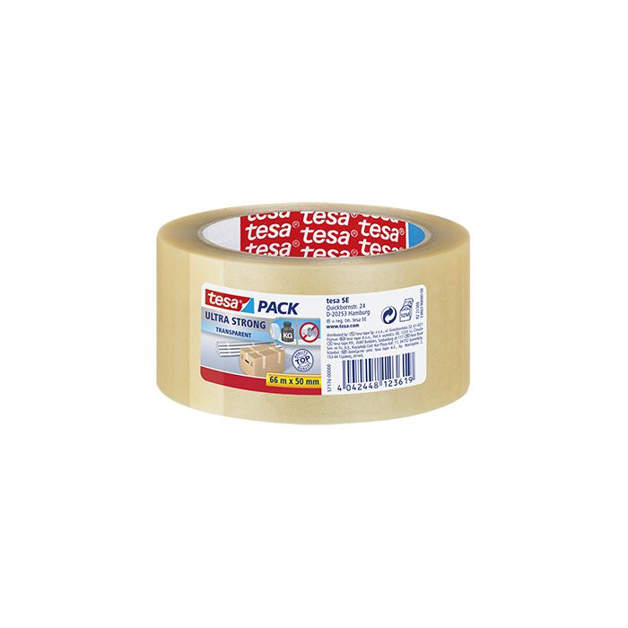 tesa® Packband tesapack® Ultra Strong, 50 mm x 66 m (B x L), PVC, transparent tesa® Packband tesapack® Ultra Strong, 50 mm x 66 m (B x L), PVC, transparent