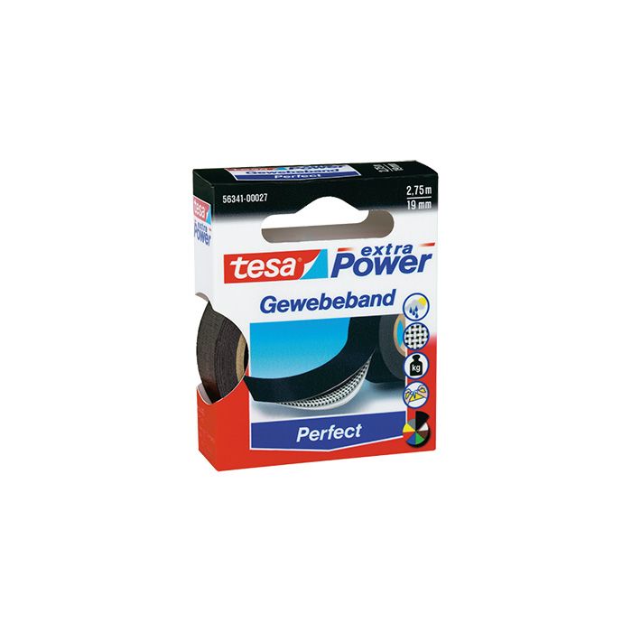 tesa® Gewebeband extra Power® Perfect, 19 mm x 2,75 m (B x L), Einsatz im: Innenbereich, Außenbereich, schwarz tesa® Gewebeband extra Power® Perfect, 19 mm x 2,75 m (B x L), Einsatz im: Innenbereich, Außenbereich, schwarz