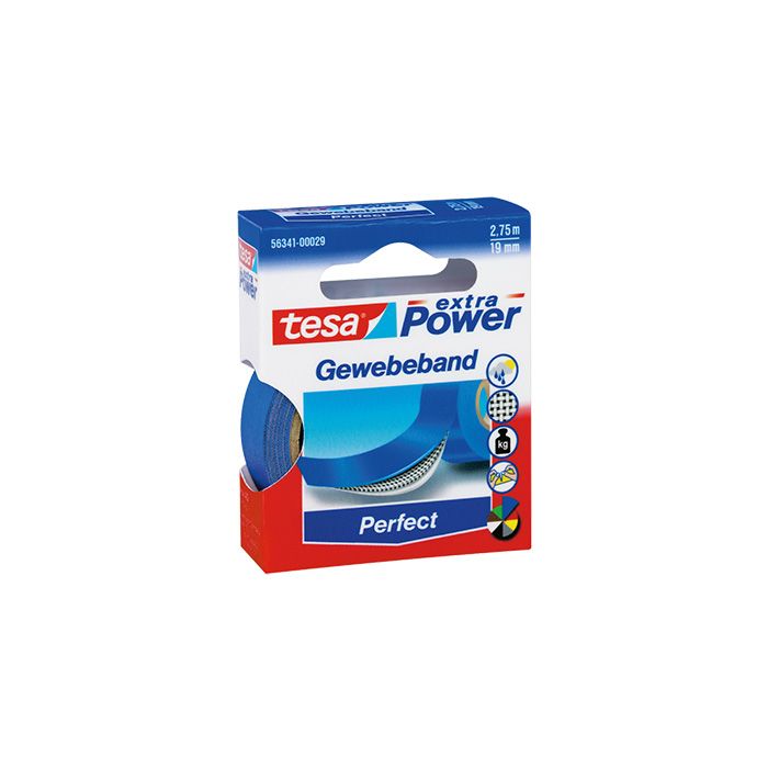 tesa® Gewebeband extra Power® Perfect, 19 mm x 2,75 m (B x L), Einsatz im: Innenbereich, Außenbereich, blau tesa® Gewebeband extra Power® Perfect, 19 mm x 2,75 m (B x L), Einsatz im: Innenbereich, Außenbereich, blau