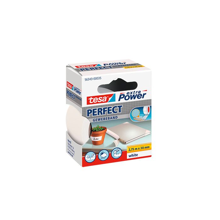 tesa® Gewebeband extra Power® Perfect, 38 mm x 2,75 m (B x L), Einsatz im: Innenbereich, Außenbereich, weiß tesa® Gewebeband extra Power® Perfect, 38 mm x 2,75 m (B x L), Einsatz im: Innenbereich, Außenbereich, weiß