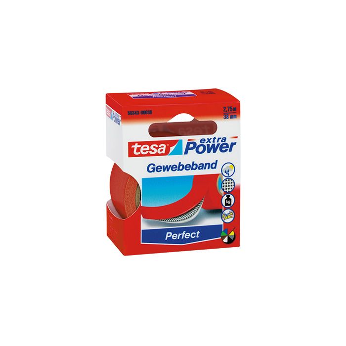 tesa® Gewebeband extra Power® Perfect, 38 mm x 2,75 m (B x L), Einsatz im: Innenbereich, Außenbereich, rot tesa® Gewebeband extra Power® Perfect, 38 mm x 2,75 m (B x L), Einsatz im: Innenbereich, Außenbereich, rot