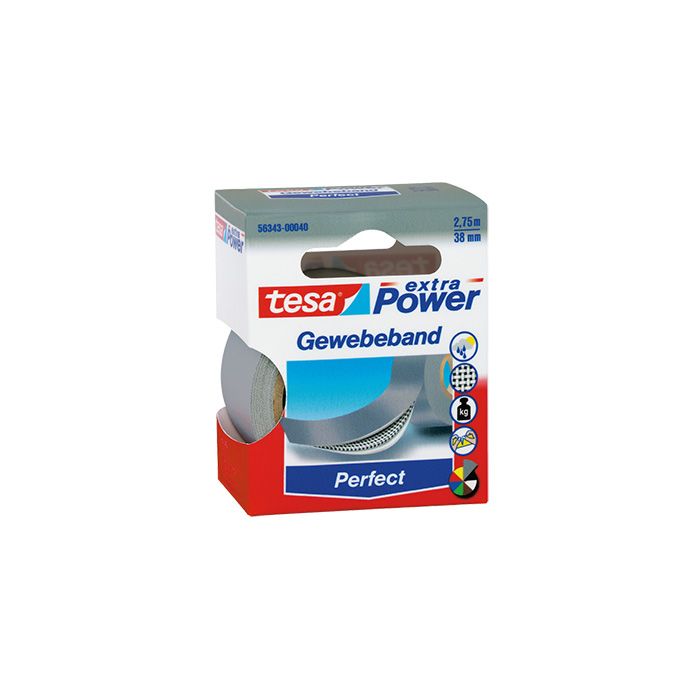 tesa® Gewebeband extra Power® Perfect, 38 mm x 2,75 m (B x L), Einsatz im: Innenbereich, Außenbereich, grau tesa® Gewebeband extra Power® Perfect, 38 mm x 2,75 m (B x L), Einsatz im: Innenbereich, Außenbereich, grau