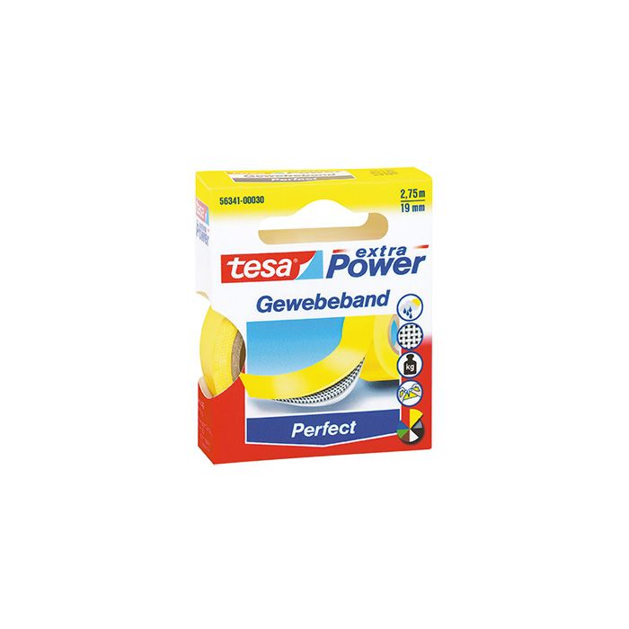 tesa® Gewebeband extra Power® Perfect, 19 mm x 2,75 m (B x L), Einsatz im: Innenbereich, Außenbereich, gelb tesa® Gewebeband extra Power® Perfect, 19 mm x 2,75 m (B x L), Einsatz im: Innenbereich, Außenbereich, gelb