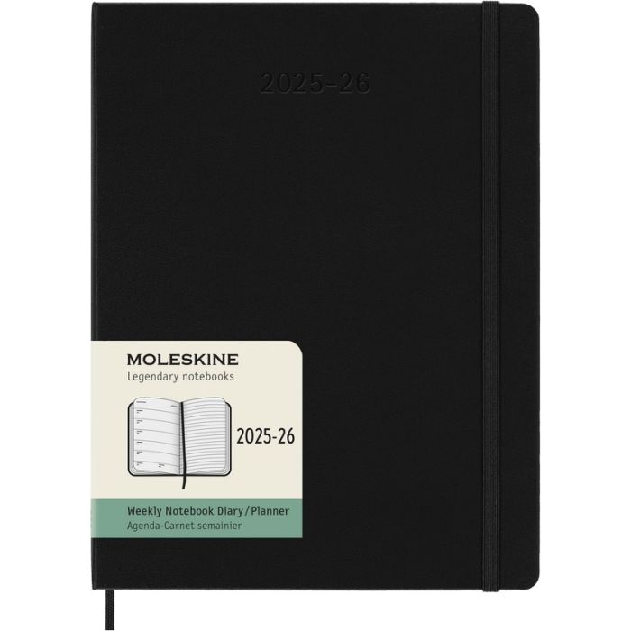Moleskine 18 Monatskalender & Notizbuch 2026 Studienplaner 1 Woche auf 1 Seite XL Hardcover Schwarz