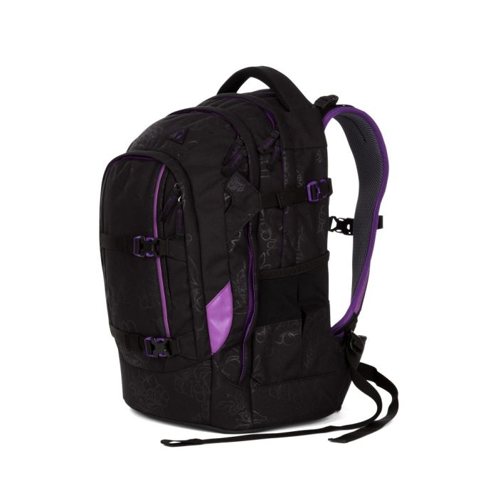 satch Schulrucksack pack Purple Hibiscus schräg vorne rechts