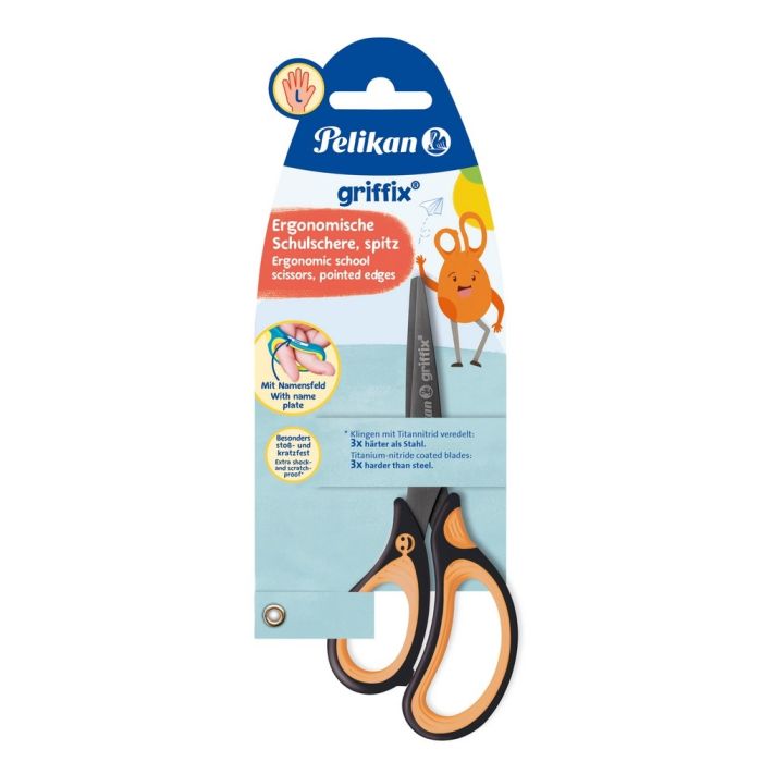 Pelikan Schulschere Griffix Linkshänder NeonBlack in Blisterkarte spitz 