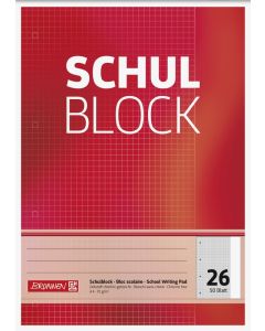 Brunnen Schulblock A4 Lin 26 kariert mit Rand rot 50 Blatt 