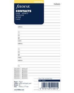 Filofax Einlagen Kontakte Personal Weiß englisch