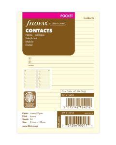 Filofax Einlagen Kontakte Pocket Cream englisch 