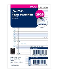 Filofax Pocket Kalendereinlage 2025 Jahresplaner Leporello weiß Englisch