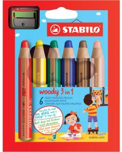 STABILO Aquarellfarbstift WOODY im 6er Etui inklusive Spitzer