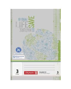 Brunnen Schulheft Recycling A5 14 Liniensysteme Lineatur 3 grau-grün 16 Blatt