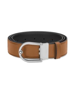 Montblanc Gürtel mit hufeisenförmiger Schließe karamellbraun/schwarz 35 mm
