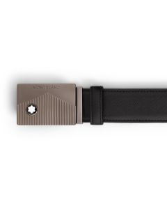 Montblanc Gürtel mit Meisterstück Schildschließe in Ruthenium-Finish schwarz 35 mm
