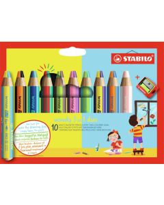 STABILO Aquarellfarbstift WOODY 3 in 1 duo im 10er Etui inklusive Spitzer